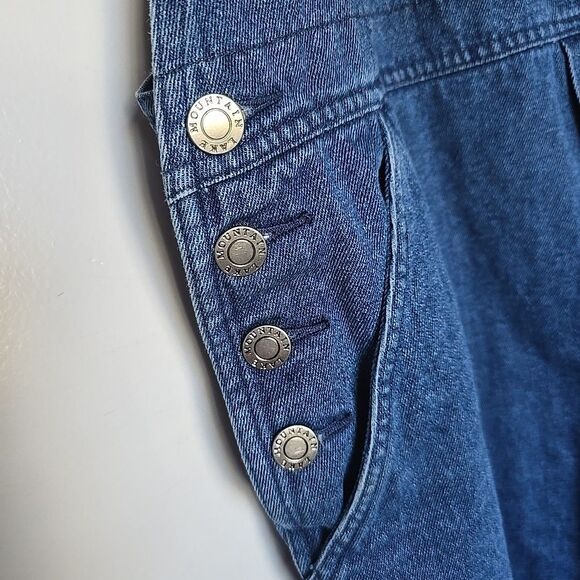 Vintage 90s Denim Overalls Capris American Flag Med Blue Jean USA Embroidered - Picture 4 of 9